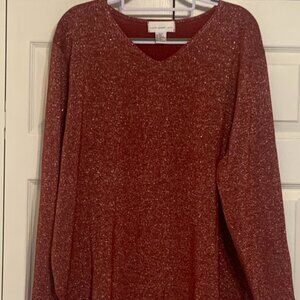 Susan Graver Style Red Wine Long Sleeve Sparkly Sweater 2X